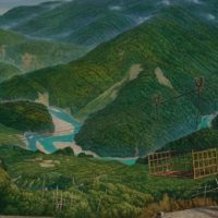 連建興，梨山之山梨勤種豐收，2011，油彩/畫布，97 × 194 cm