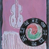 常玉，八卦與小提琴，ca. 1929，油彩、鏡面，13 x 9 cm