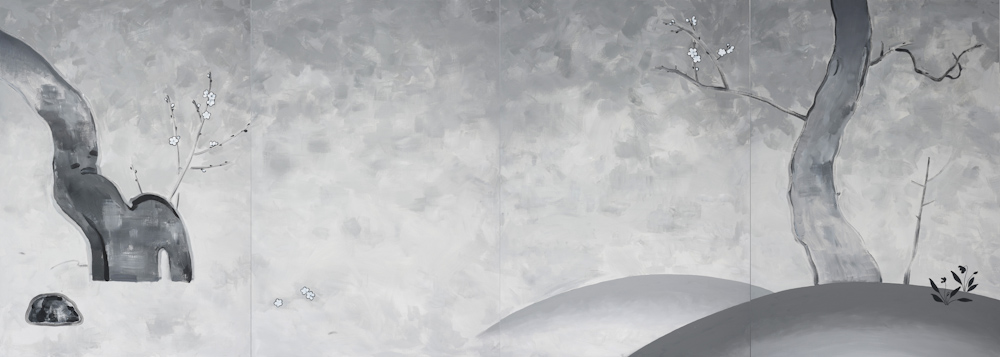 品川亮,梅圖,2023,壓克力顏料/畫布,125 x 350 cm,set of 4
