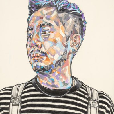 曲家瑞，Zonhuan，2022，炭筆、壓克力顏料、亮粉／畫布，50 x 60 cm